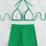 HIGH WAIST BIKINI SET SLIMMING SOLID COLOR SWIMSUIT_CWMW0155