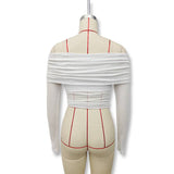 Solid Color Fit Line Neck Gauze Long Sleeve Top