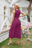 Square Neck Pleated Large Swing Sleeveless Dress