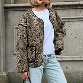 Vintage Leopard Print Crew-Neck Unbuttoned Jacket