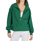 Solid Long-Sleeved Hoodie With Half Zip Collar