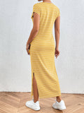 Striped Slim-Fit Waist Slimming Round Neck Dress