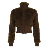 Vintage Furry Patchwork Stand-Up Collar Jacket