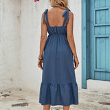 Square Neckline A-Line Suspender Long Dress