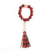 LEOPARD PLAID BEAD BRACELET KEYCHAIN TASSEL_CWMM7017