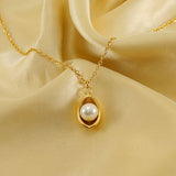 18K GOLD INGOT SET WITH PEARL PENDANT NECKLACE_CWAJE0693