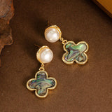 NATURAL COLORFUL ABALONE FOUR LEAF CLOVER EARRINGS_CWMM4332