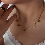 COLORED ZIRCON HEART SHAPED NECKLACE_CWAJE1082