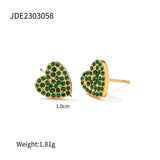 FASHION STEEL GREEN DIAMOND RING STUD EARRINGS_CWAJE1370