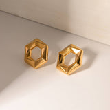 SIMPLE 18K GOLD PLATED HEXAGONAL STUD EARRINGS_CWAHA0901