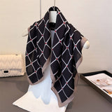 Elegant Plaid Satin Square Neck Scarf Wrap_Cwasc03320