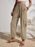 Wash Water Crepe Pocket Casual Cargo Pants