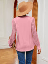 Cwtbll2401_V-Neck Lace Stitching Long-Sleeved Casual Top