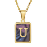 SQUARE SHELL 26 LETTER PENDANT NECKLACE_CWAJE0674