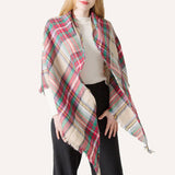RAINBOW PLAID SCARF TRIANGLE WINTER SHAWL_CWASC0116