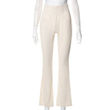 Solid Color Slacks With High-Waisted Stretch Waist