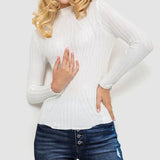 Wide-Striped Solid-Color Long-Sleeved Top