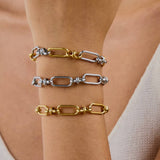 18K GOLD SILVER TWO TONE CROSS CHAIN BRACELET_CWAJE4737