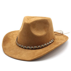 FELT SUEDE LIKE BEADED COWBOY FEDORA UNISEX HAT_CWAH0822
