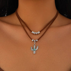 Vintage Irregular Alloy Turquoise Necklace Set_Cwmm3187
