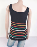 U-Neck Colored Striped Knitted I-Shaped Vest