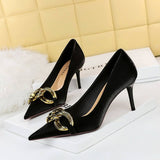 SHALLOW MOUTHED POINTED METAL BUCKLE HIGH HEELS_CWSHH0049