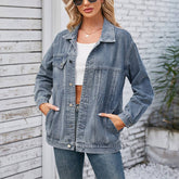 Washed Loose Denim Jacket Mid-Length Top