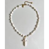 FASHION RETRO CROSS SHELL PEARL NECKLACE_CWMM5327
