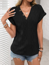 Solid Color V-Neck Single-Breasted Loose T-Shirt