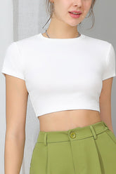 Round Crew Neck Short Sleeve Crop Top