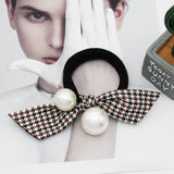 Pearl Lace Houndstooth Bow Hair Tie_Cwaha08049