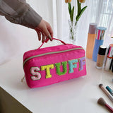 NYLON HAND HELD FLOCKING LETTER COSMETIC BAG_CWAB4383