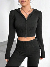 Zipper Hooded Top,Low-Waisted Flared Pants Set