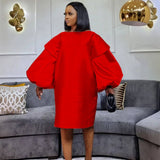 PLUS SIZE FASHION WOMENS LOOSE PUFF SLEEVE DRESS_CWDSD6167