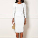 RUFFLE HEM SOLID COLOR ROUND NECK HIP DRESS_CWDMD3712