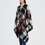 GEOMETRIC BLACK AND RED SHAWL WITH SPLIT HOOD_CWASC0263