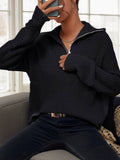 Solid-Color High-Neck Zipper Lapel Sweater