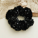Black Sequin Hair Scrunchie Shiny Ponytail Holder_Cwaha07539