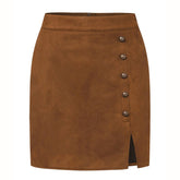 SOLID COLOR SUEDE SKIRT METAL BUTTON HIP SKIRT_CWAB4807