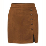 SOLID COLOR SUEDE SKIRT METAL BUTTON HIP SKIRT_CWAB4807