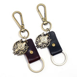 MENS ALLOY WOLF HEAD LEATHER KEYCHAIN_CWMM5020