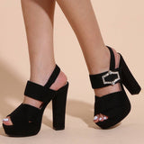 BLACK BUCKLE OPEN TOE CHUNKY HIGH HEELS_CWSHH0131