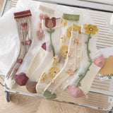 FLORAL SUMMER SHEER MESH SOCKS FOR WOMENS_CWMS0444