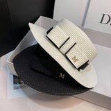 FEDORA STRAW HAT SIMPLE BOW FLAT TOP ELEGANT WOMEN_CWAH1155