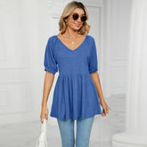 V-Neck Bubble Short Sleeve T-Shirt Tunic