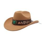 Western Ethnic Wool Felt Fedora Cowboy Hat_Cwah04487