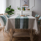 COLOR PLAID PATTERN COSY TABLECLOTHS WITH TASSELS_CWMM0018