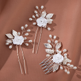 HANDMADE HAIR PIN SET VINTAGE PEARL FLOWER COMB_CWAHA2780