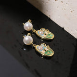 NEW HIGH END RETRO LITERARY SUNSET PEARL EARRINGS_CWAJE3794