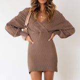 V-Neck Sexy Twist Sweater Wrap Hip Skirt